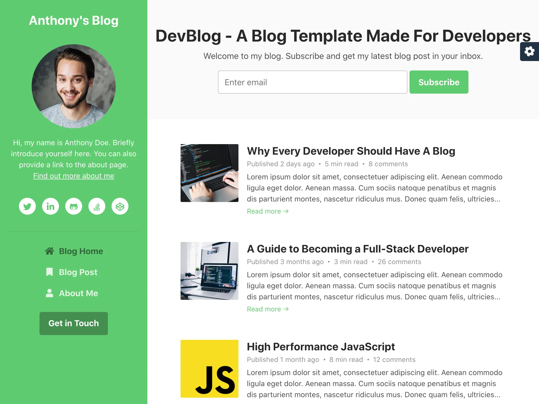 Eleventy ile derlenen DevBlog index sayfası